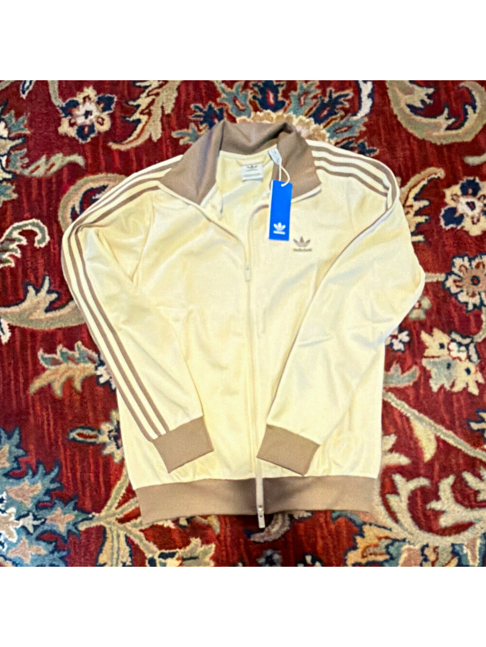 adidas Originals Beige/Brown 3-Stripes Trefoil Tricot Full Zip Track Jacket M